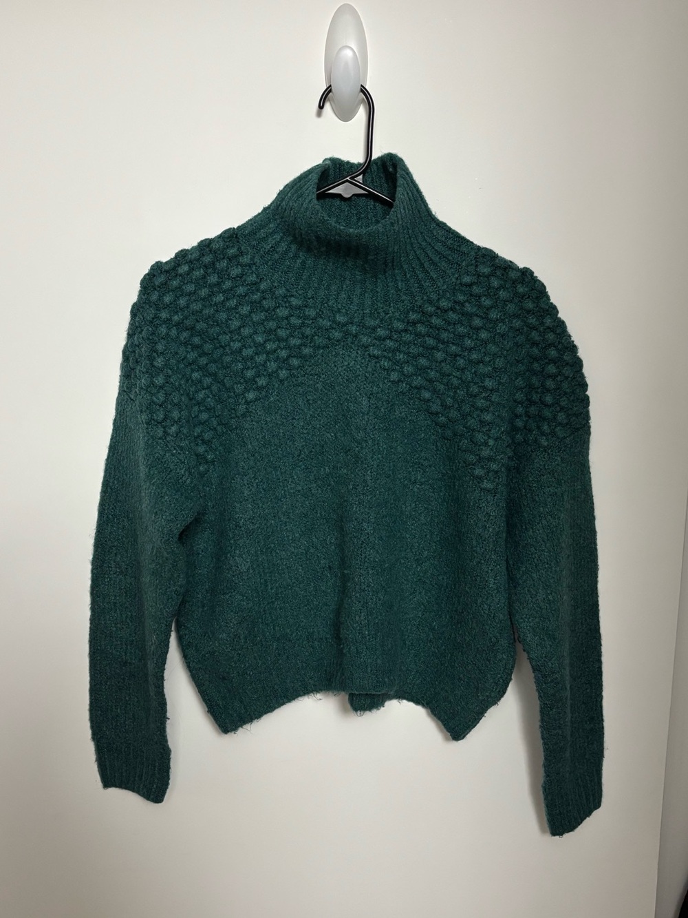 Free People Dark Teal Mock Neck Textured Sweater Size Small